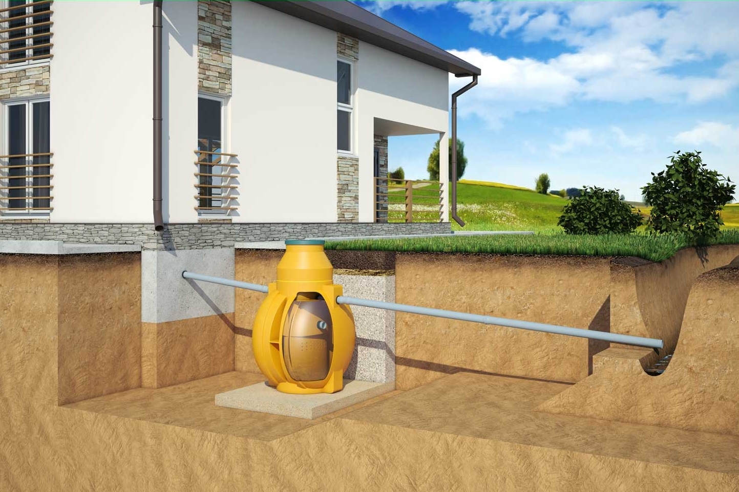  СХЕМЫ и РЕКОМЕНДАЦИИ по МОНТАЖУ СЕПТИКА и АВТОНОМНОЙ КАНАЛИЗАЦИИ для ДАЧИ и ДОМА в РАЗЛИЧНЫХ ГРУНТАХ - СХЕМА 4